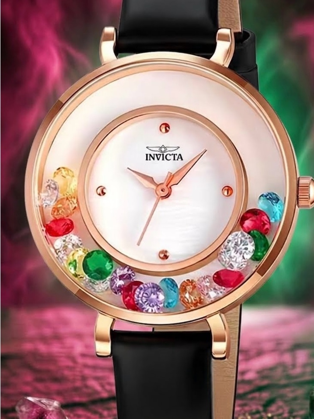 Invicta Celestial Lady Moving Gemstones Rose Gold Plated Mother Of Pearl Luxe!